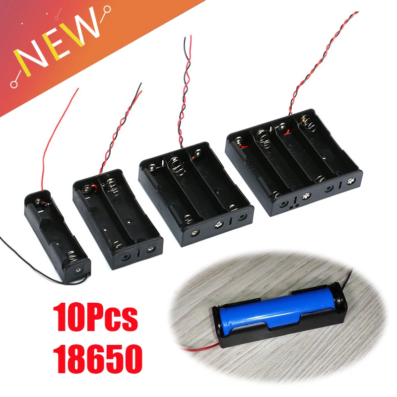 

10Pcs 18650 Battery Holder Power Bank Plastic Battery Storage Box Case With Lead Wire 150mm Hold 1 1 2 3 4 Slot 18650 Battery