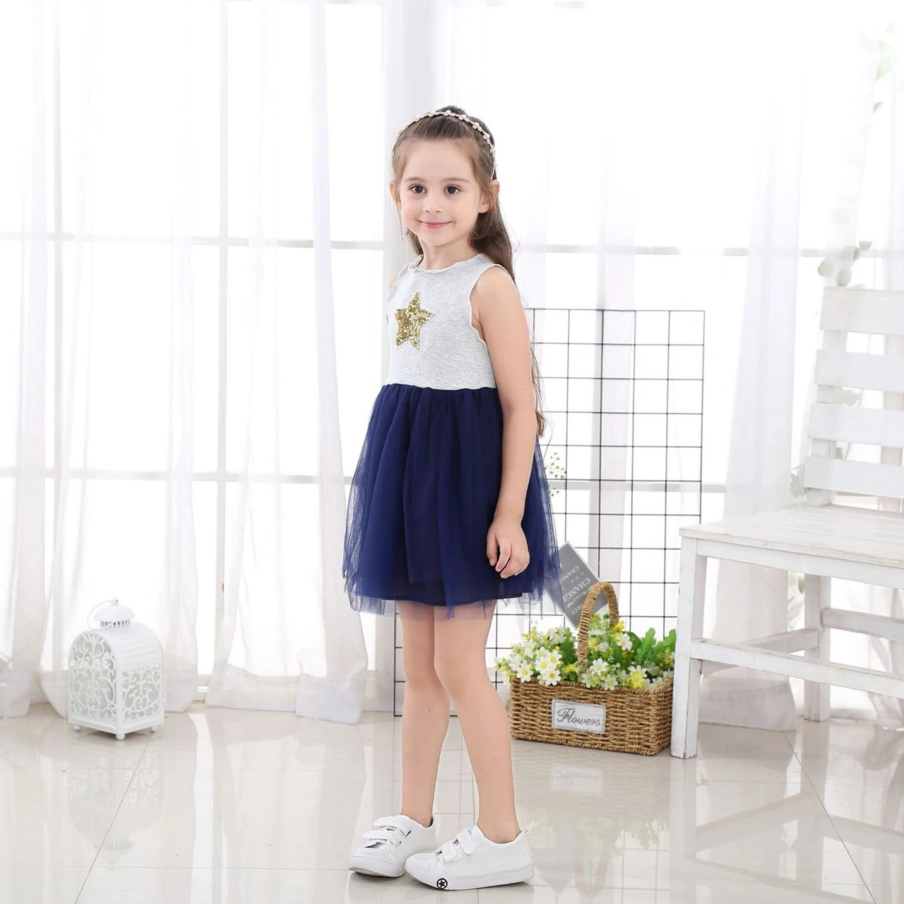 Baby Girl Princess Dress Girls Kids Sleeveless Five-Pointed Star Dress For Girl Breathable Lace Comfortable Beach Dress