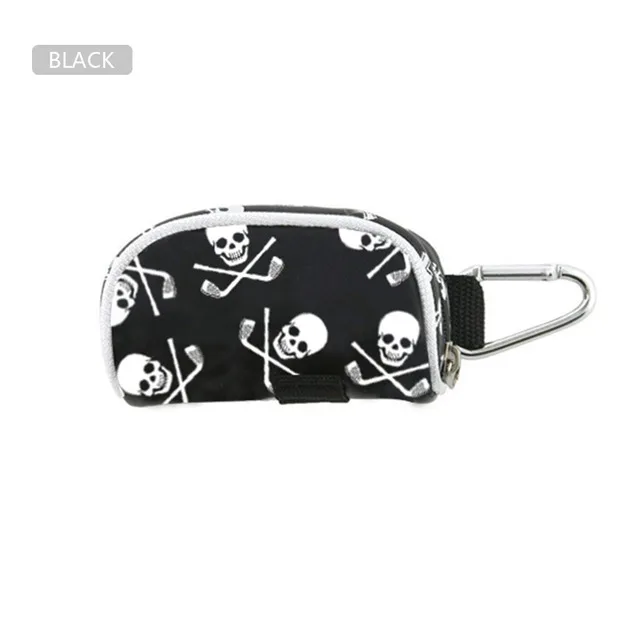 Mini Golf Ball Bag Tees Holder Skull Design PU Leather Golf Waist Pouch Storage Bag Container Zipper Closure Carabiner