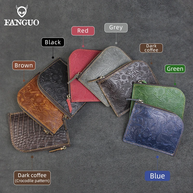Genuine Leather Vintage Chinese Design Coin Purses Men Credit Card Holder Pocket Mini Women's Wallet Cowhide Men Wallets