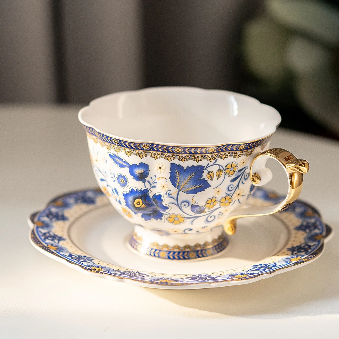 

Blue and white European-style tea cup flower tea cup female high-end exquisite retro luxury English coffee cup afternoon tea cup