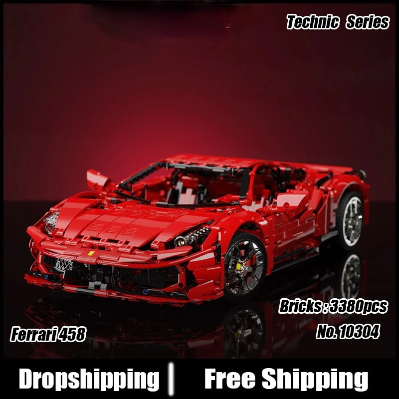 Mechanical High-Tech Series Supersonic 458 Racing Car Red Supercar Building Blocks 3380pcs Bricks Toys Gift 10304