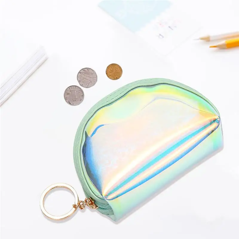 Coin Purse Short Holographic Women Girls PVC Zipper Closure Coin Pouch Coin Small Wallet Pouch Bag Laser Card Holder For Kids