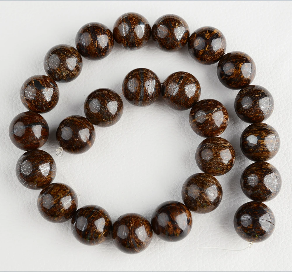 16mm natural bronzite smooth round loose beads