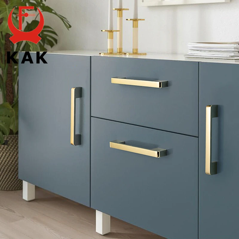 KAK Bright Gold Kitchen Handle Luxury Fashion Cabinet Knobs and Handles Wardrobe Door Pulls Dresser Gold Handle Door Hardware