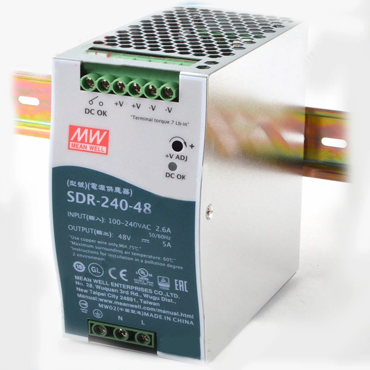 (Mean well)SDR-75/120/240/480/480p/960 産業用 Din レール電源 AC から DC 12/24/48V オリジナル PFC 付き