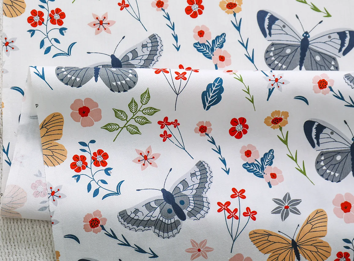 Butterfly Flower Grid Cotton Fabric DIY Sewing Dress Patchwork Quilting Fat Quarters Material Tissus For Baby&Child Tecido Tilda