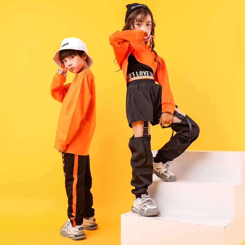 Bazzery Kid Cool Hip Hop Clothing Sweatshirt Shirt Top Crop Hollow Causal Pants for Girl Jazz Ballroom Dance Costume Clothes