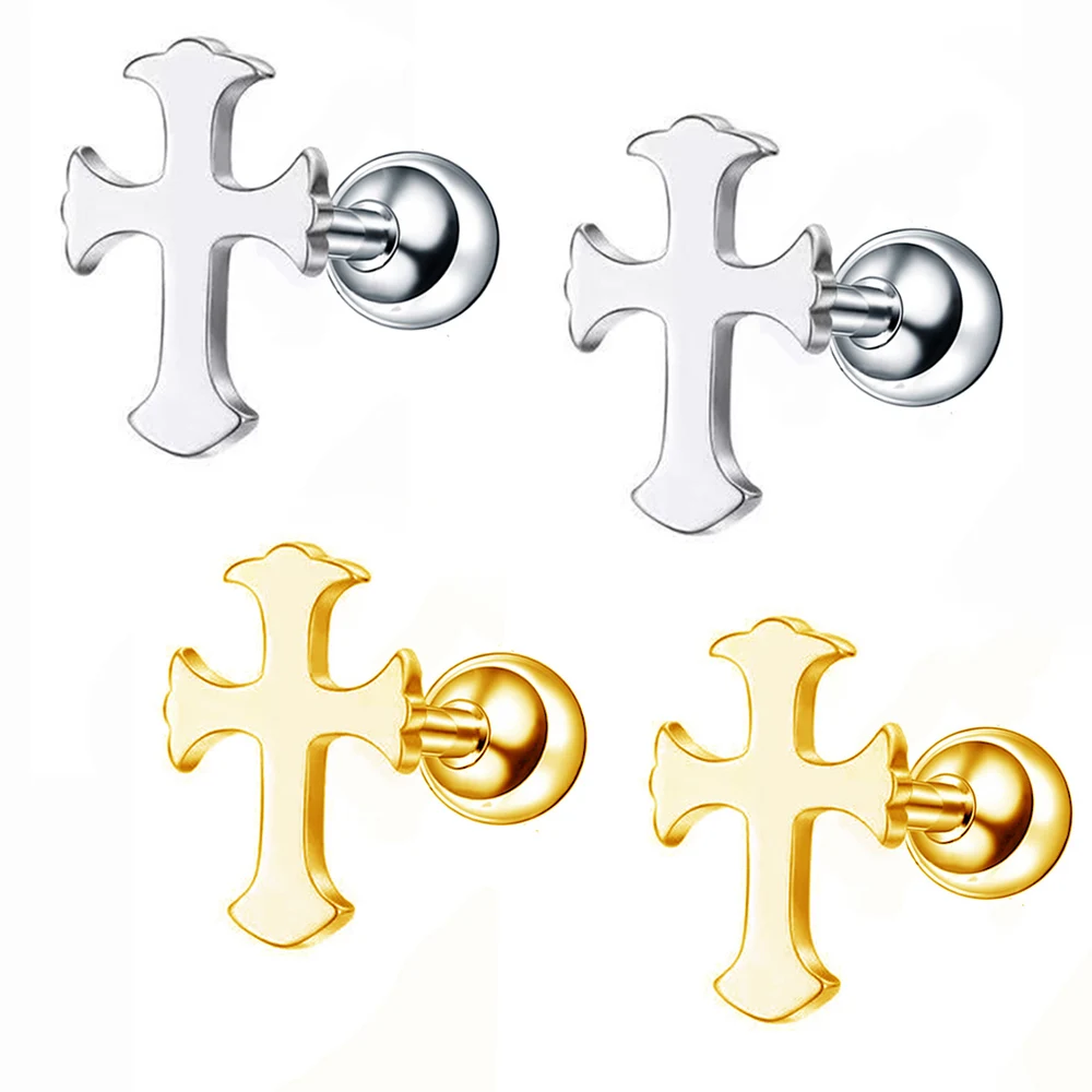 1Pc Steel Cross Shape Ear Studs For Women/Men Tragus Earrings Cartilage Helix Small Ear Bone Nail Nose Studs Piercing Jewelry