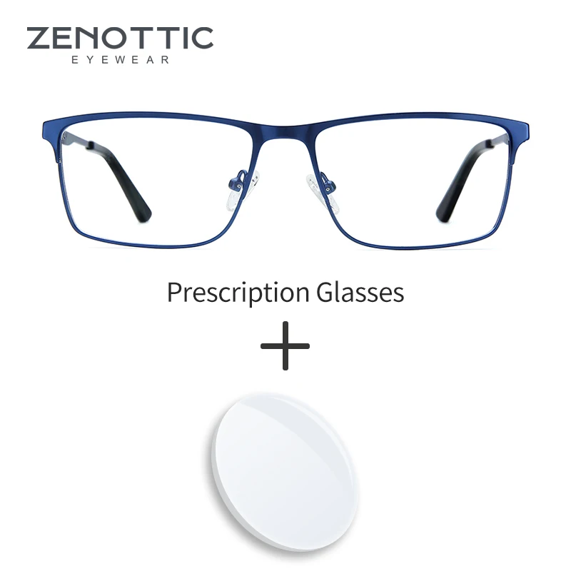 ZENOTTIC Alloy Prescription Glasses Men Square Anti Blue Light Computer Eyeglasses High Quality Myopia Photochromic Eyewear