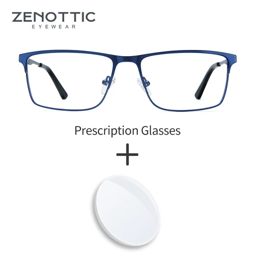 Imagen 1 del producto Gafas graduadas de aleación ZENOTTIC para hombre, gafas cuadradas antiluz azul para ordenador, gafas fotocromáticas para miopía de alta calidad