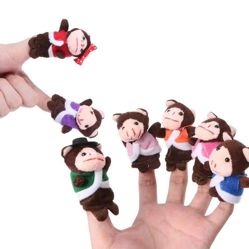 7Pcs Cartoon Animal Monkey Dolls Finger Puppets Set Mini Plush Baby Boys Girls Story Telling Hand Cloth Doll Educational Toys