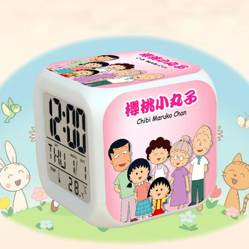 Chi-bi Maruko Toys LED Touch Multi-function Cartoon Alarm Clock Seven Color Night Watch Led Clock Fans Kids Children Gift