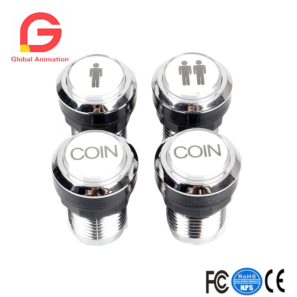 

Arcade Buttons Chrome Silver Plated 5V / 12V LED Illuminated Push Button 1P / 2P Player Start Buttons / 2x Coin Buttons