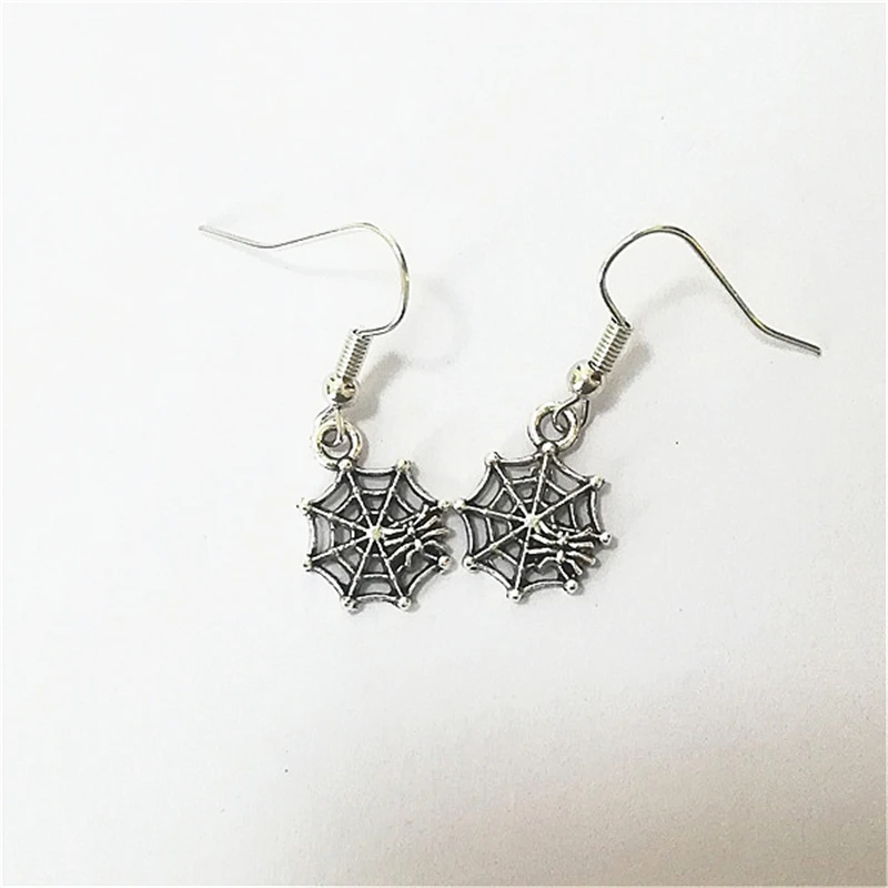 1 Pair of Spider Web Earrings Antique Silver Color Spider Dangle Earrings Goth Animal Earrings Halloween Jewelry