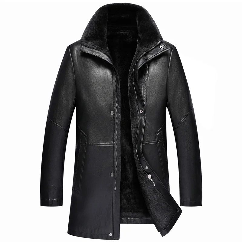 2020 New Men's Jacket Leather Shearling Winter Warm Velvet jaqueta de couro Leather Jacket Men chaqueta moto hombre, M-3XL