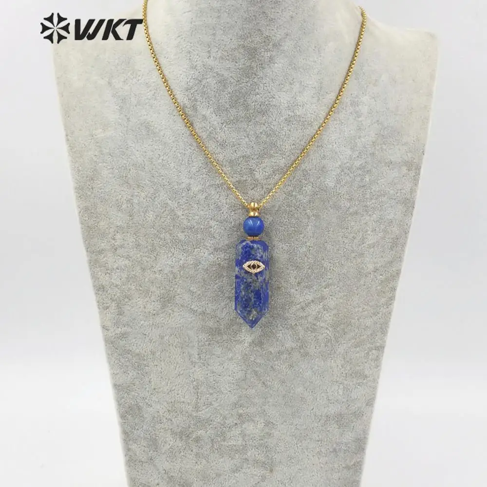 WT-N1248 WKT Natural Stone Women Perfume Bottle Necklace Evil Eye Charm Color Link Chain Essential Oil Bottle Necklace
