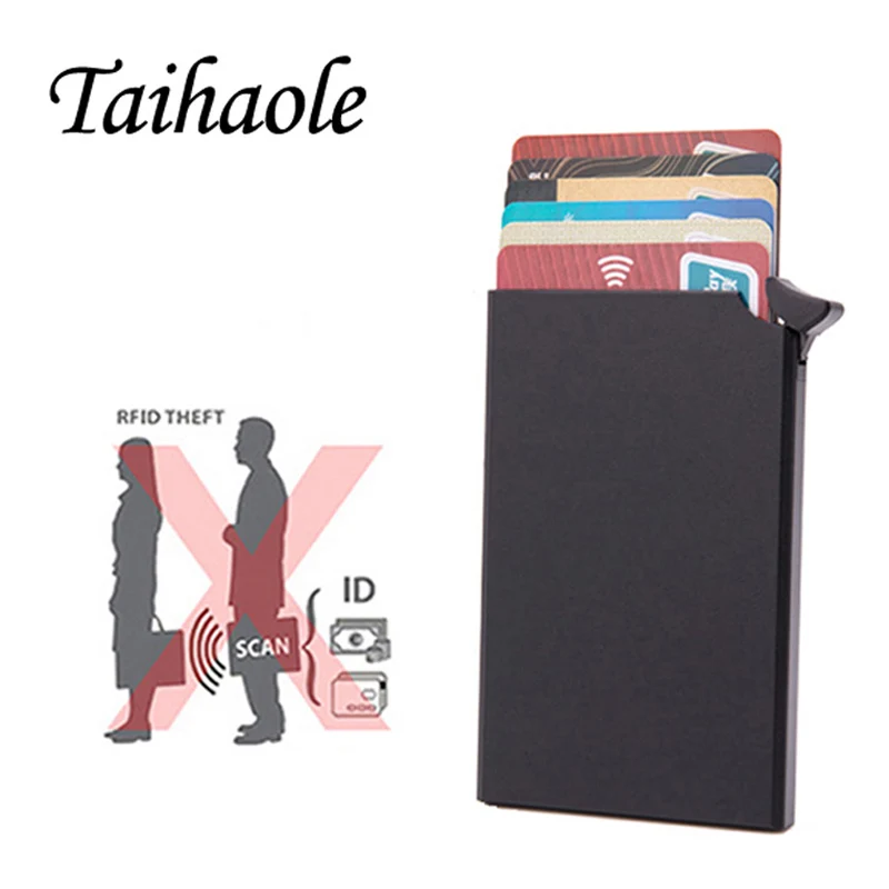 

Taihaole RFID Anti-theft Smart Wallet Thin ID Card Holder Unisex Automatically Solid Metal Bank Credit Card Holder Business Mini