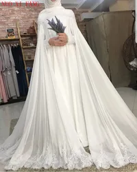 Beyaz romantik uzun kollu müslüman gelinlik robe de mariage Custom Made elbiseler gelinlikler 2020 Vestidos De Noiva