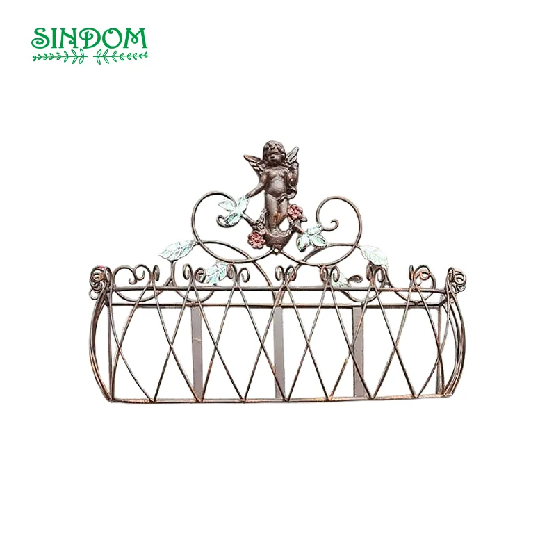 Antique Old Iron Angel Wall Hanging Shelf Flower Rack Basket for Plant (2sizes/set)