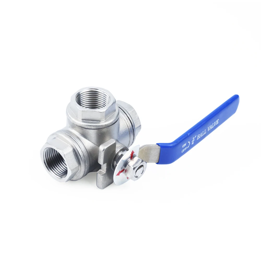 DN15 DN20 Stainless Steel 304 BSPT Male Thread 3/Three-Way Ball Valve T/L Type 1/2\