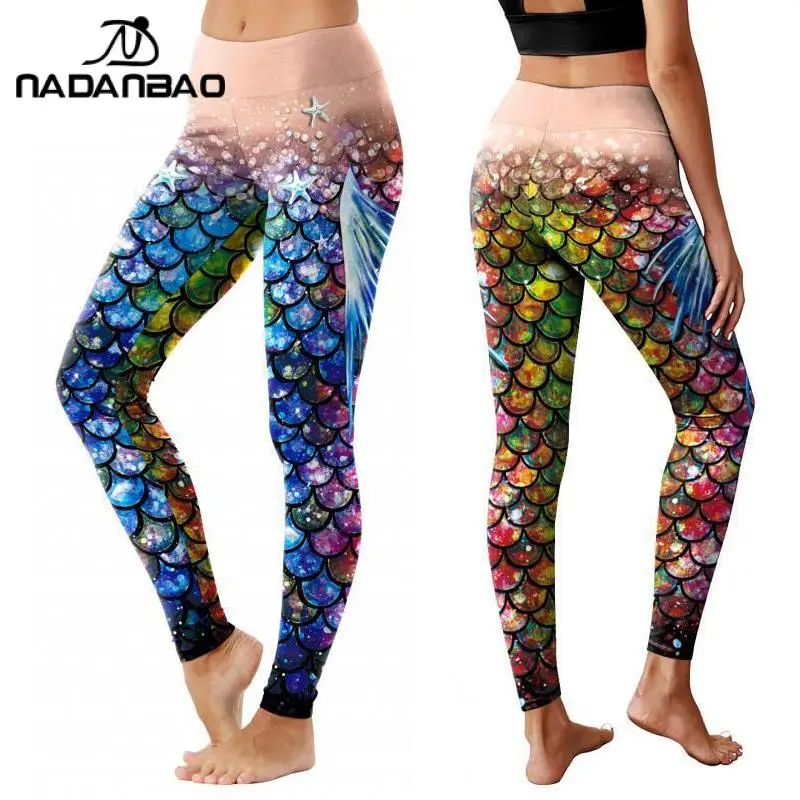 NADANBAO Mermaid skala legginsy kobiety nowy modny nadruk legginsy realistyczne rybia łuska Sexy Slim elastyczna Fitness spodnie do ćwiczeń