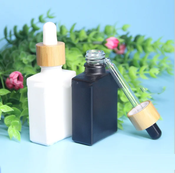 dropper bottle wholesa 30ml Square  Dropper Bottle  Mini Perfume Bottle Liquid Packaging Container Bamboo Lid