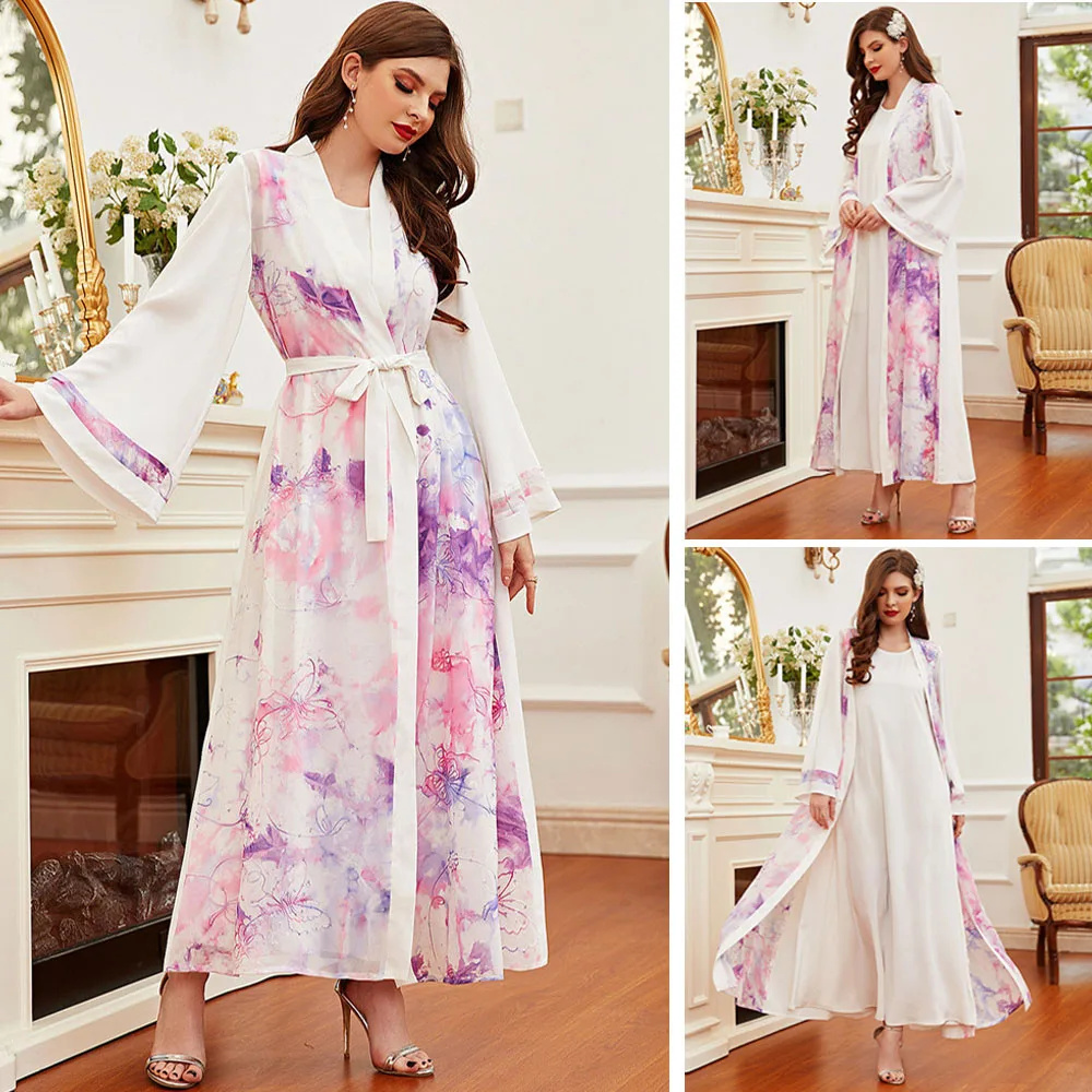 

Ramadan Luxury Women Sequins Abayas Muslim Arabic Kaftan Print Maxi Kimono Middle East Dubai Maxi Robe Gown Party Evening Islam