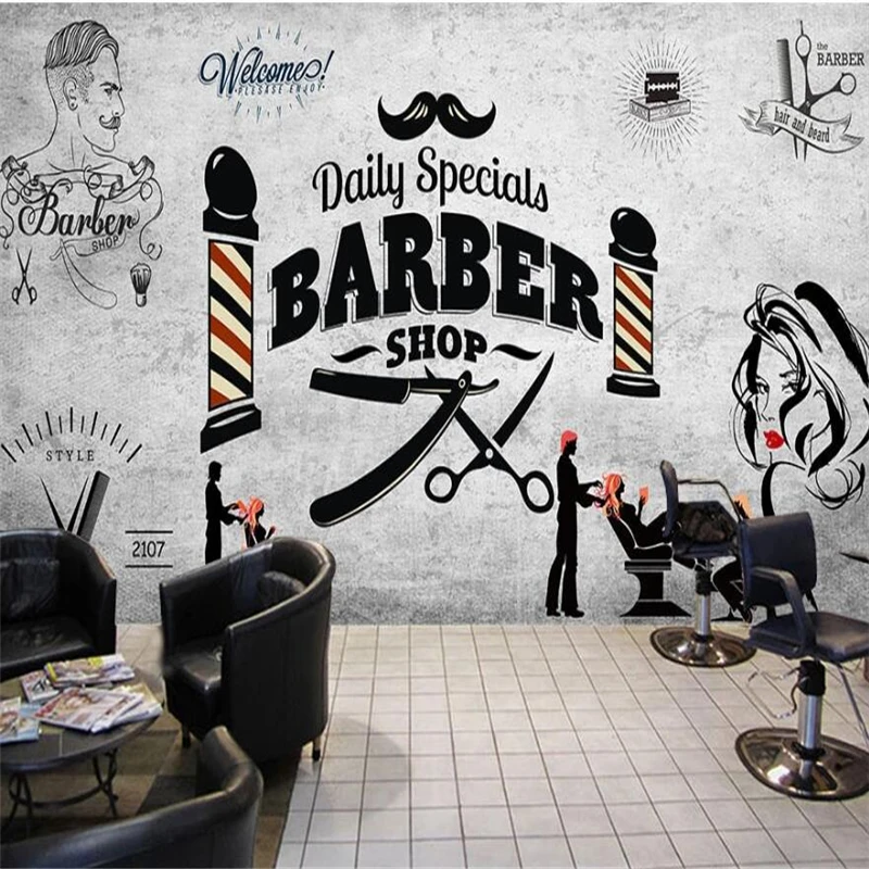 Custom Wallpaper 3d Mural Retro Hair Salon Trend Hairstyle Beauty Salon Barber Shop Wallpaper TV Background Wall Papel de parede