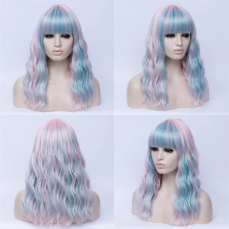 GAKA Long Synthetic Wigs for Women Cosplay Wigs with Cut Bang Heat Resistant Pink Rainbow Ombre Pink