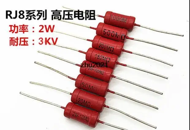 2w 10m 20m 50m 100m 150m 200m 500m 1g ohm 3kv alta tensão barra de vidro esmalte filme resistor vermelho 8x17.5mm
