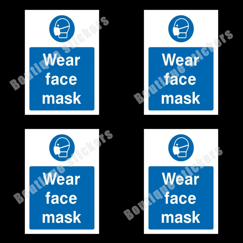 4-piece Mask Logo Sticker Reminder Warning Application Type Sticker Waterproof, Sunscreen, Anti-ultraviolet, Die-cut PVC Vinyl