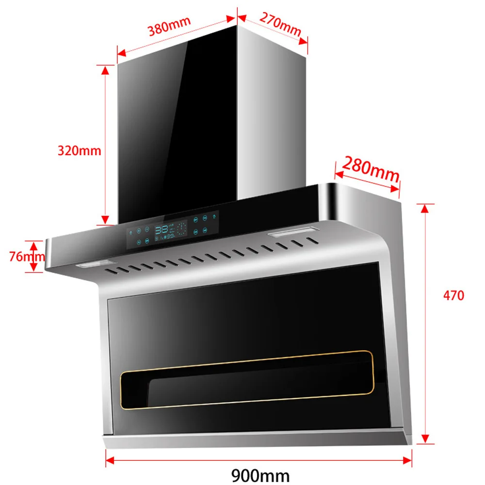 Range Hood for Kitchen Large Suction Exhaust Hood Kitchen Extractor Hood Smart Somatosensory Cleaning Built-in Hood