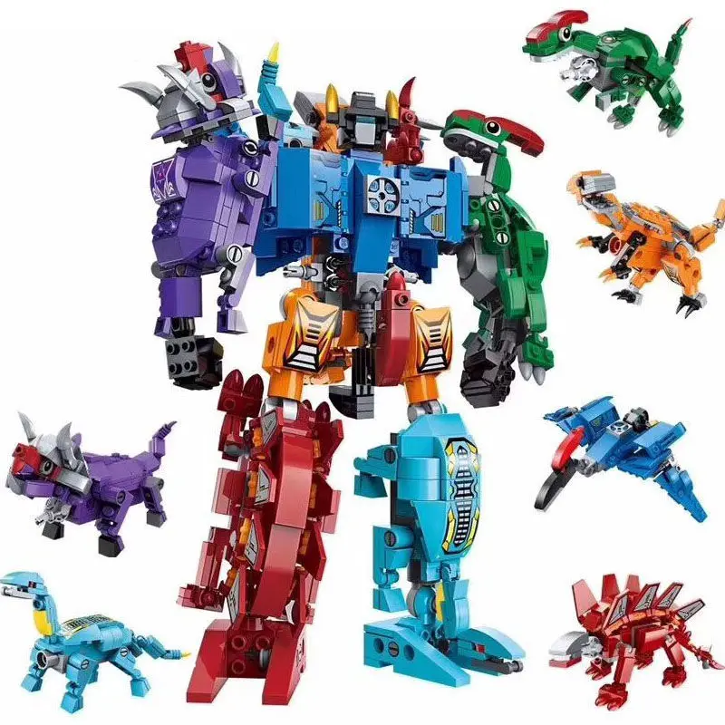 6in1 Transformation Robot Building Block City Engineering Excavator car truck constructor Bricks toy For Children dinosaur gifts