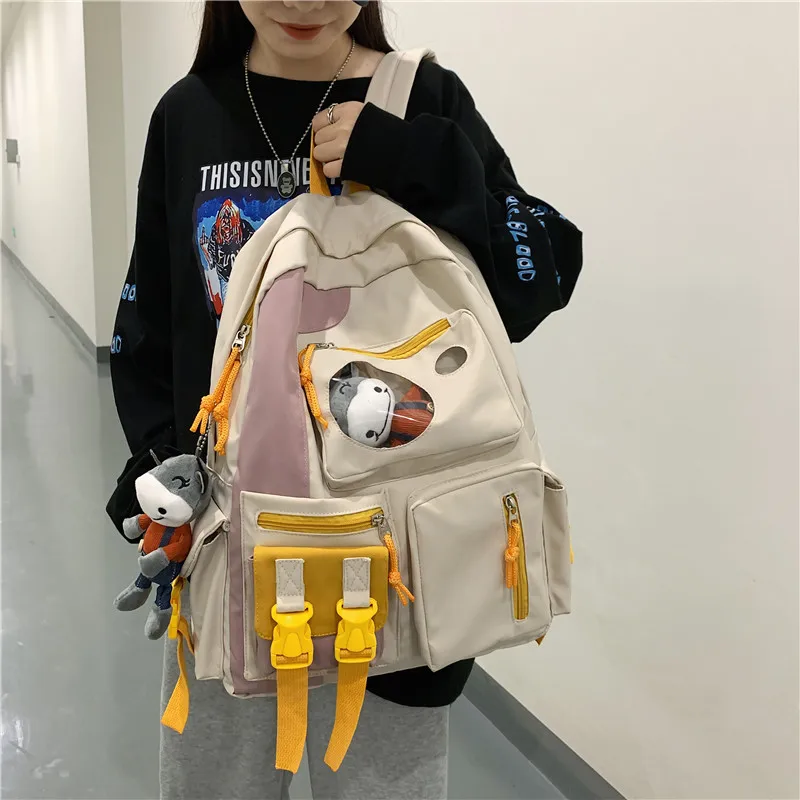 New Multi-pocket Buckle Patchwork Backpack For Women Waterproof Multifunctional Student Schoolbag Fashion Teenage Girl Backpacks