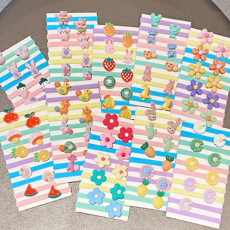 10PCS/Set New Girls Cute Cartoon Scrunchie Ponytail Holder Rubber Bands Kids Lovely Hair Bands Headband Fashion Hair Accessories