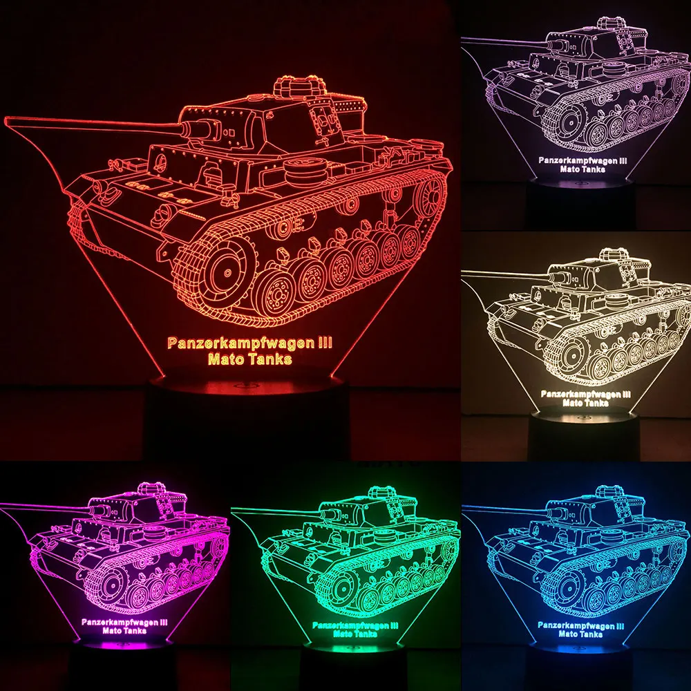 

Panzer III Model Tank 3D Acrylic LED 16 Colors Changing Desk Lamp Night Light