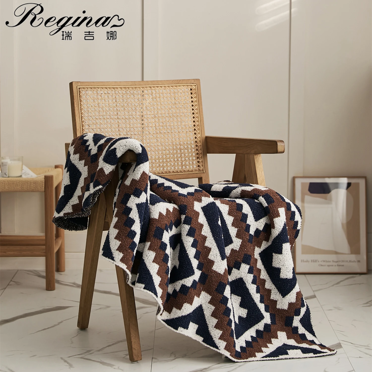 REGINA Brand Fluffy Cozy Knitted Quilt Blanket Nordic Home Decoration Geometric Jacquard Pattern Bed Sofa Plush Throw Blankets