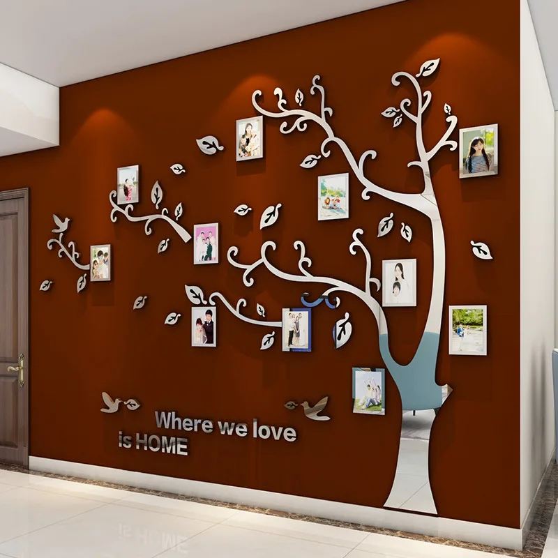 3D Acrylic Sticker Tree Mirror for Wall Decal DIY Photo Frame Family Photo Tree Branch PVC Wall Stickers Mural Art Home Decor
