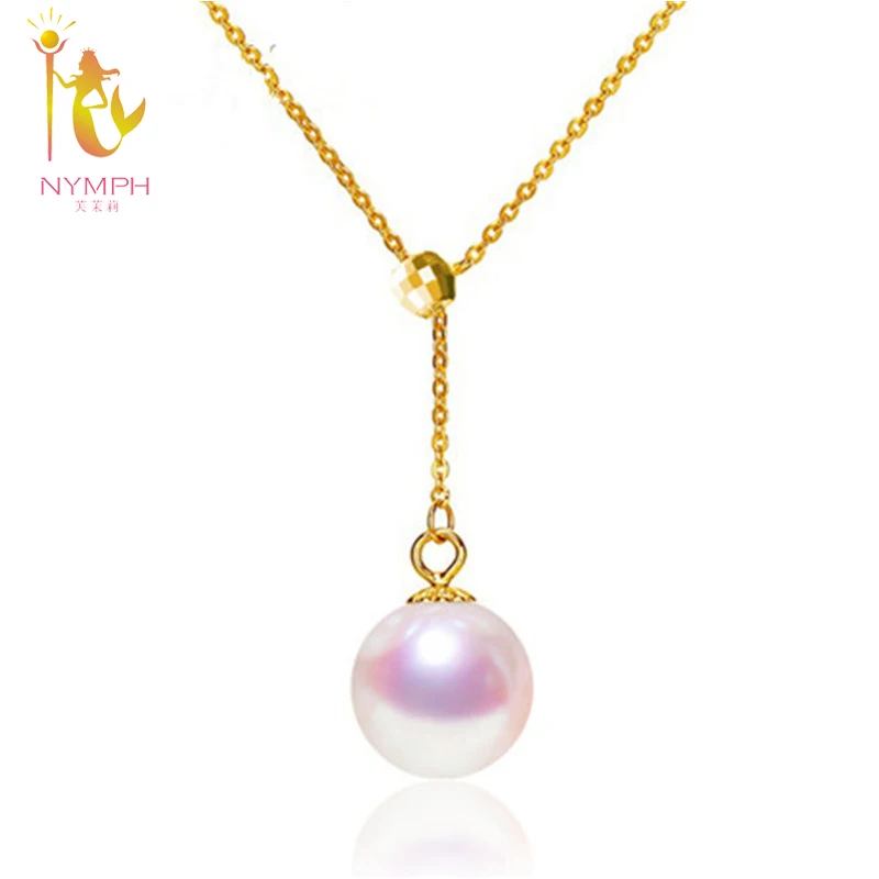 

NYMPH jewelry Natural seawater Akoya 8-8.5mm Pearl Necklace Pendant Genuine 18K/AU750 Yellow Gold party gift for girl H002