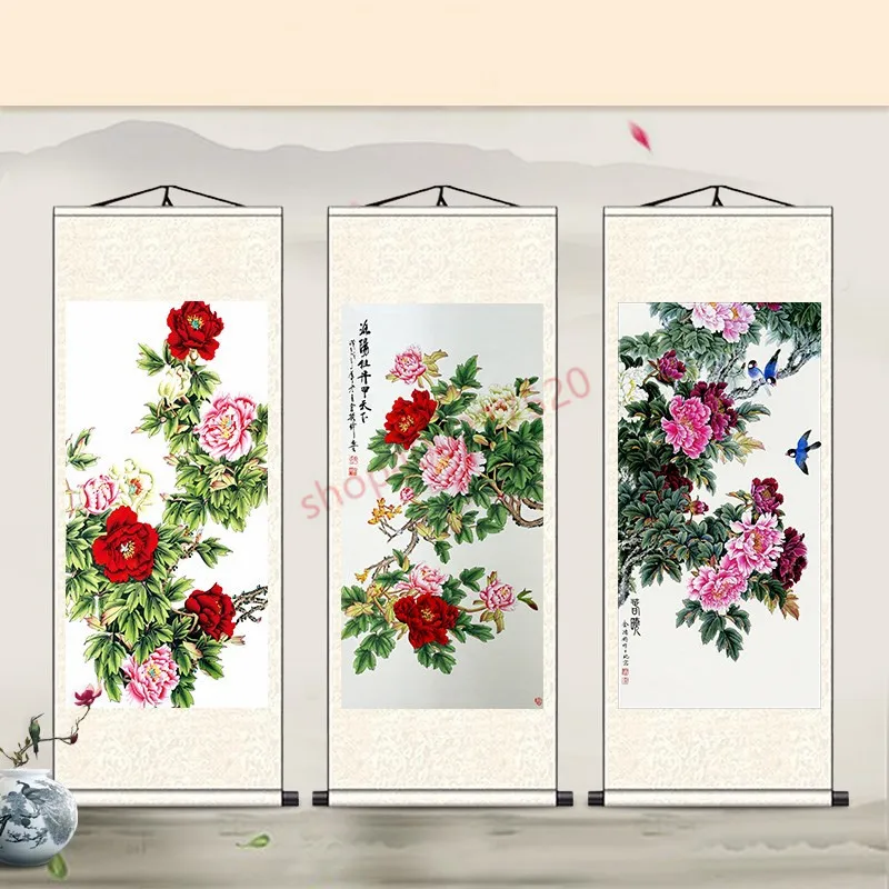 (customized) Peony painting, rich and honored drawing, Fengshui Zhaocai painting, scroll decoration painting