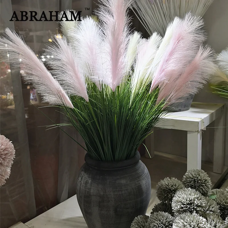 90cm 5 Heads Large Artificial Plants Bouquet Plastic Onion Grass Fake Reed Tree Branch Wedding Flower For Home Autumn Decor