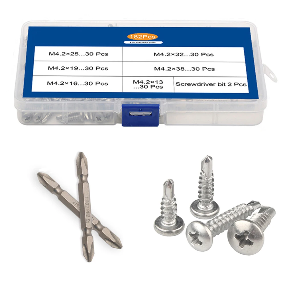 

Самонарезающий винт 182 шт./кор. M4.2 с крестообразным шлицем и полукруглой головкой, Самонарезающий винт с резьбой, нержавеющая сталь 410