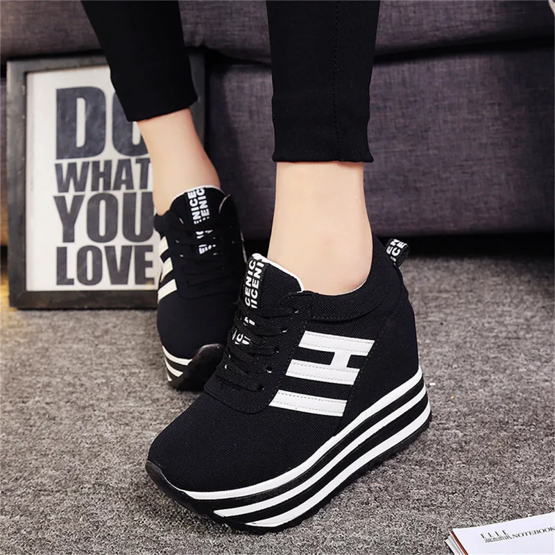 

High Flat Sole 9cm Large Casual Shoes Women's 2021 Spring New Hidden Wedge Heel Sneakers Women's Vulcanized Shoes