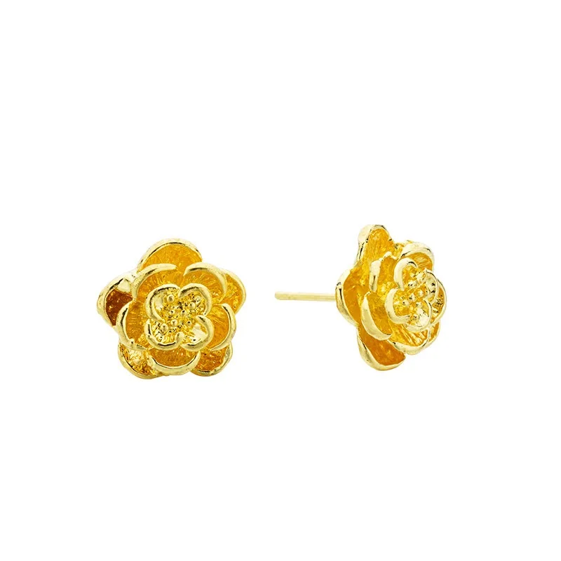 OMHXFC Wholesale European Fashion Woman Girl Party Wedding Gift Flower Sakura 18KT Gold Stud Earrings ER119