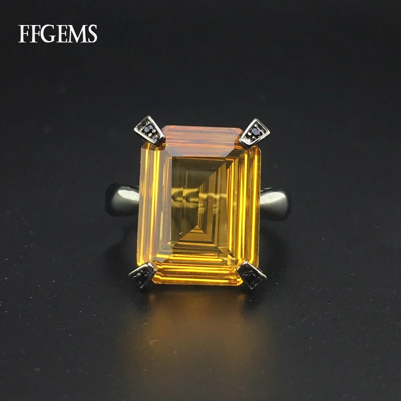 

Classic 100% Natural Gemstone big Citrine Sterling Silver 925 Rings octagon Cut 8ct Fine Jewelry Women Engagement Wedding Gift
