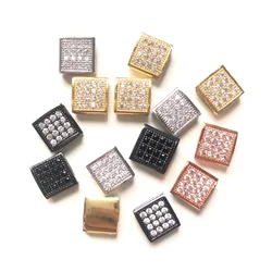 10pcs Clear Cubic Zirconia Paved Square Beads Spacers for Women Bracelets Men Necklaces Making Bling Gold-Plated Waist Accessory