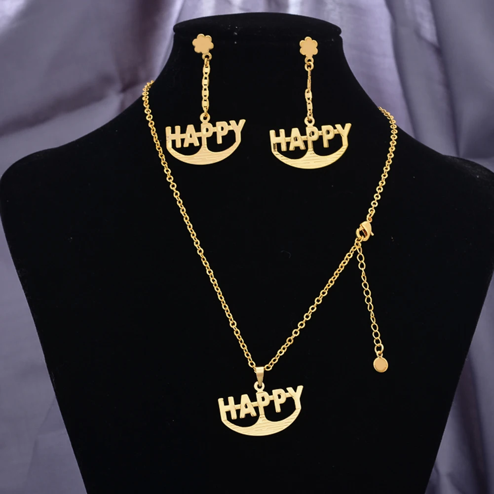 Four styles Dubai Gold Color Personalized Letter Necklace and Earring Jewelry Set For Women Men Wife