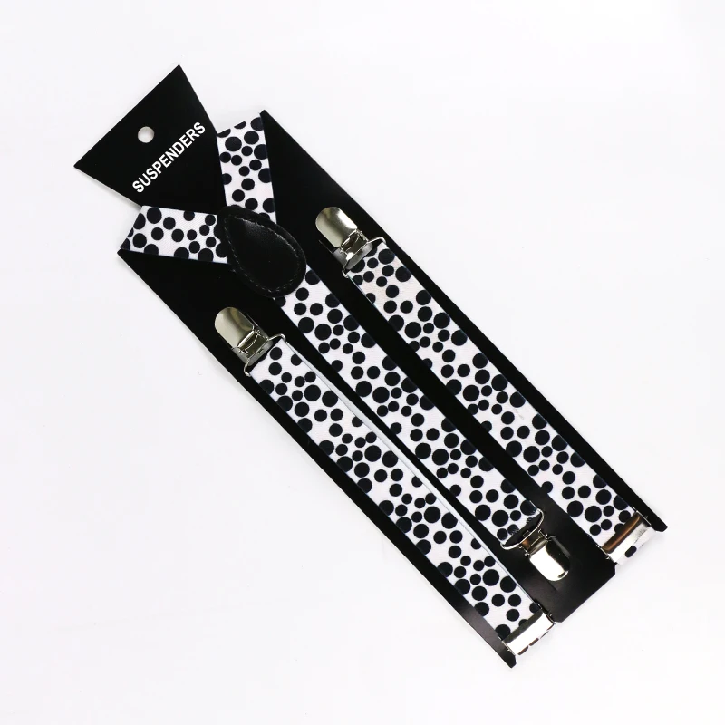 Winfox-Tirantes ajustables para hombre y mujer, tirantes elásticos con 3 clips, botón de aleación, color negro, lunares, para fiesta y boda