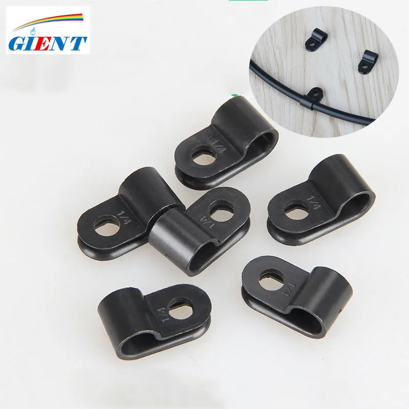 10Pcs Black Plastic R-type Cable Clamp Organizer Cord Clips for Wire 1/4 inch Water Pipe Management